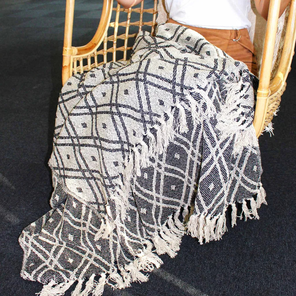 AW Artisan Handmade Cotton Throws - Geometric Designs - 6 Colours Home & Garden > Linens & Bedding > Bedding > Blankets > Handmade Cotton Throws emmy-jane-boutique.myshopify.com