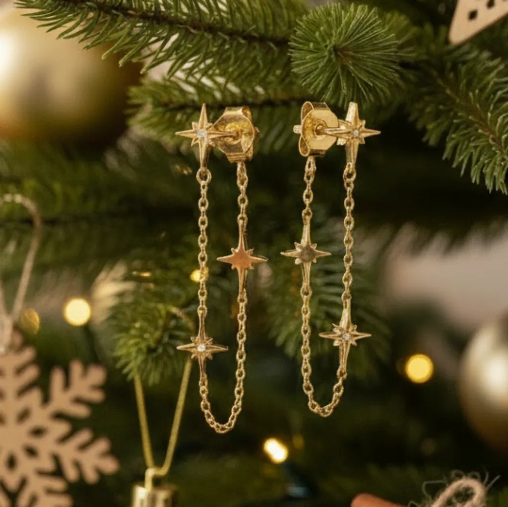 LUXE TONES Gold Star Earrings 18k Gold Plated Celestial Star Chain Loop Earrings Clothing & Accessories > Jewellery & Watches > Earrings > Womens Earrings > Drop Earrings > Womens Drop Earrings > Gold Star Earrings emmy-jane-boutique.myshopify.com