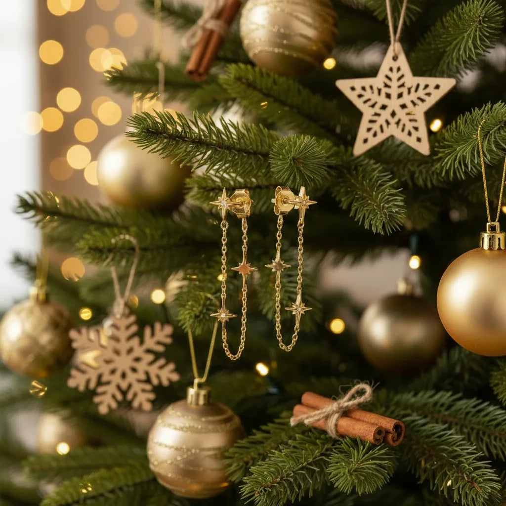 LUXE TONES Gold Star Earrings 18k Gold Plated Celestial Star Chain Loop Earrings Clothing & Accessories > Jewellery & Watches > Earrings > Womens Earrings > Drop Earrings > Womens Drop Earrings > Gold Star Earrings emmy-jane-boutique.myshopify.com