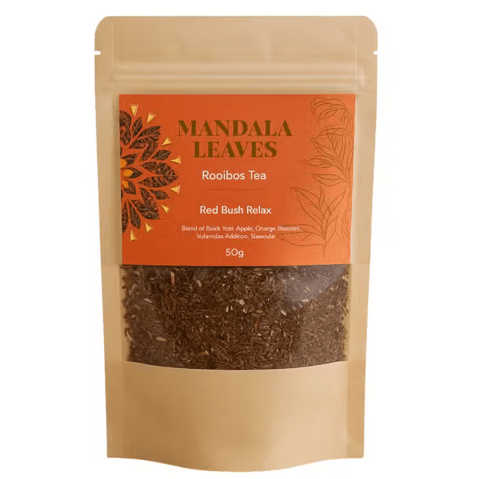 Mandala Leaves Rooibos Tea package on a white background