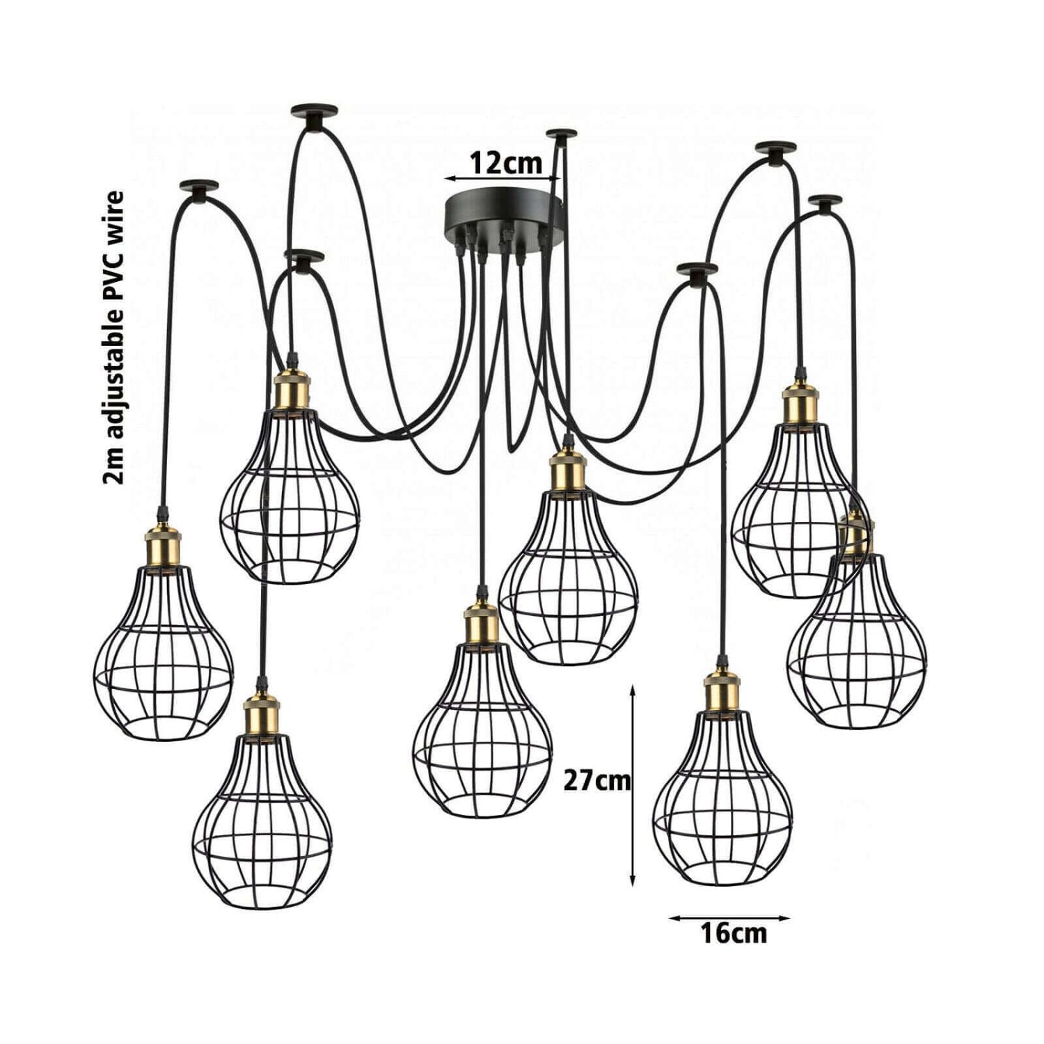 Vintage Industrial 8 Black Way Vintage Pendant Ceiling Pendant Light Chandelier Metal Vase Shape Shade Indoor Hanging Light Fitting~1179-6