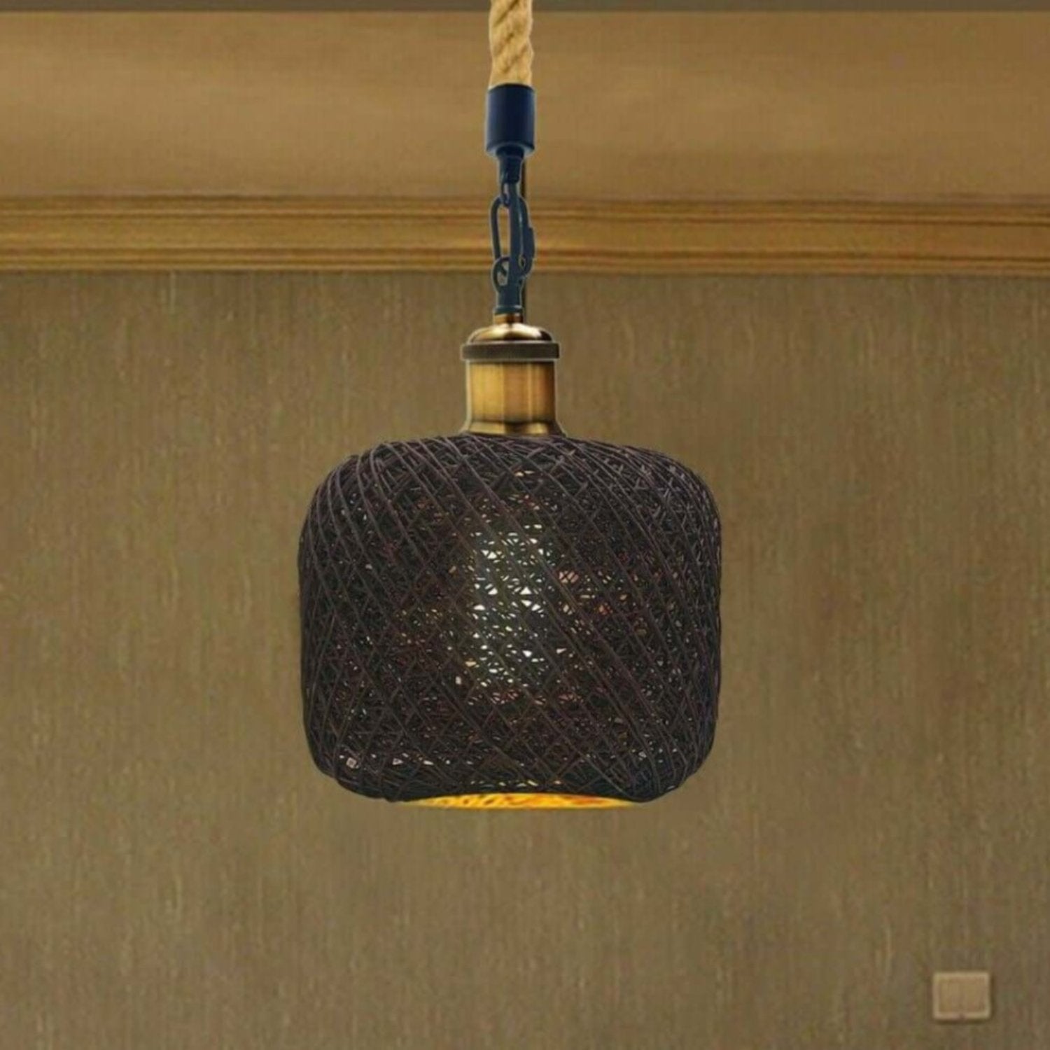 Rattan Ceiling Light lamp Hanging Hemp Rope Pendant Lamp Shade~1333-4