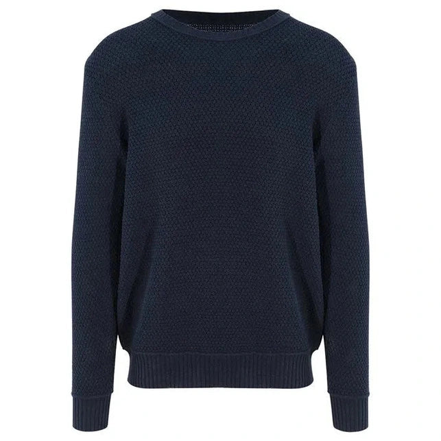 Navy blue sweater on a white background