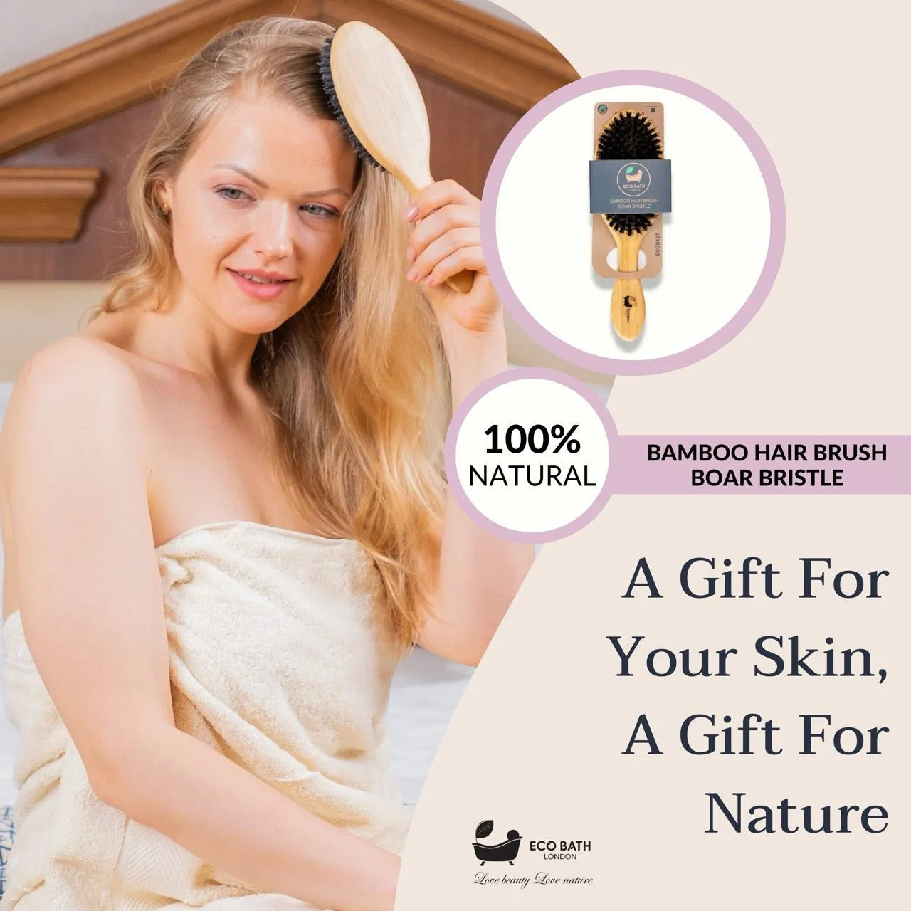 Eco Bath London Eco Bath London Bamboo Hair Brush with Boar Bristles - Eco-Friendly Detangling Hairbrush for All Hair Types Accessories emmy-jane-boutique.myshopify.com