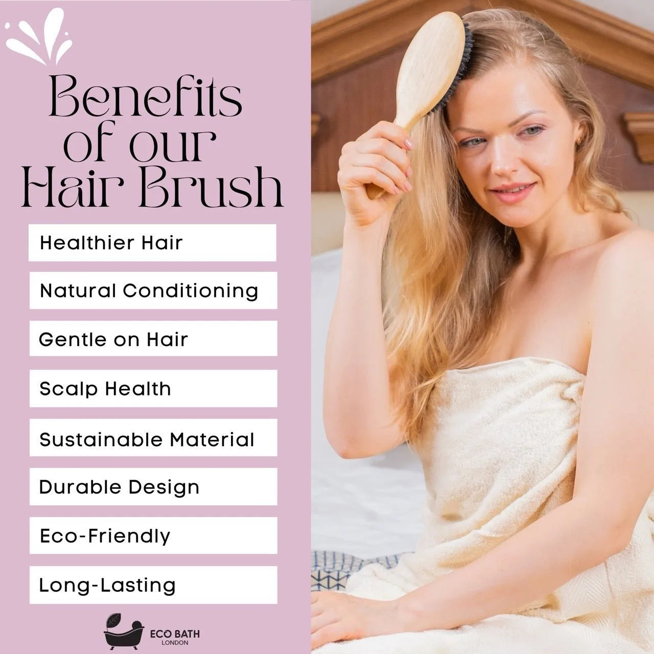 Eco Bath London Eco Bath London Bamboo Hair Brush with Boar Bristles - Eco-Friendly Detangling Hairbrush for All Hair Types Accessories emmy-jane-boutique.myshopify.com