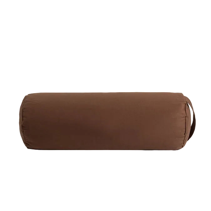 Brown cylindrical pillow on a white background