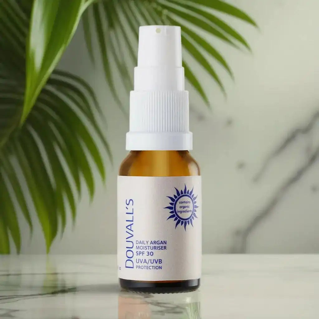 Douvalls Beauty Argan Daily Organic Moisturiser SPF30 UVA/UVB Protection 15ml Health & Beauty > Personal Care > Cosmetics > Skin Care > Lotion & Moisturize > Organic Moisturisers > Cruelty-free moisturisers > Natural Moisturiser > Organic Argan Moisturiser > First Cold Pressed Argan Oil > Vegan Moisturiser emmy-jane-boutique.myshopify.com