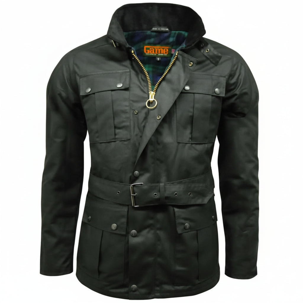 Game Motorcycle Wax Jacket - Game Continental Apparel & Accessories > Clothing > Outerwear > Coats & Jackets > Quilted Wax Jacket > Game Continental Jacket > Mens Waxed Cotton Coat emmy-jane-boutique.myshopify.com