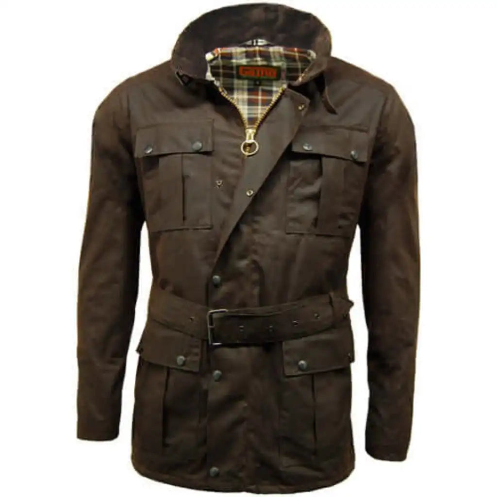 Game Motorcycle Wax Jacket - Game Continental Apparel & Accessories > Clothing > Outerwear > Coats & Jackets > Quilted Wax Jacket > Game Continental Jacket > Mens Waxed Cotton Coat emmy-jane-boutique.myshopify.com