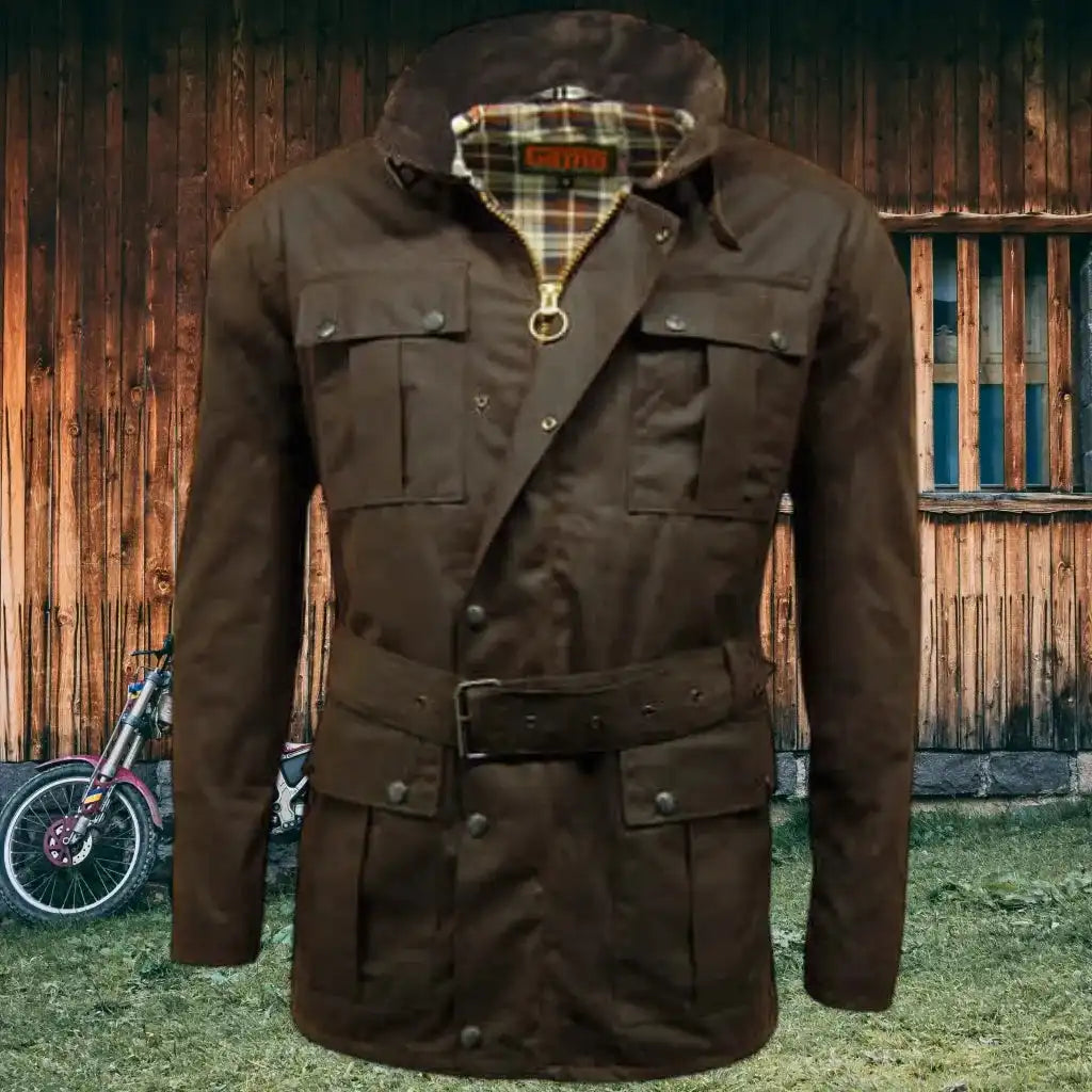 Game Motorcycle Wax Jacket - Game Continental Apparel & Accessories > Clothing > Outerwear > Coats & Jackets > Quilted Wax Jacket > Game Continental Jacket > Mens Waxed Cotton Coat emmy-jane-boutique.myshopify.com