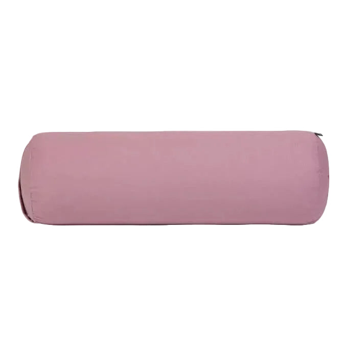 Pink cylindrical pillow on a light gray background