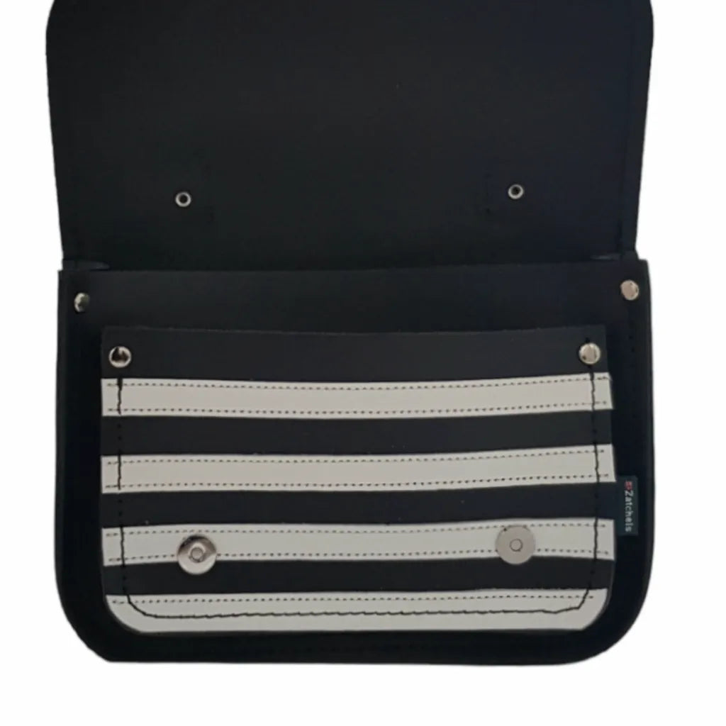 Zatchels Handmade Leather Midi Satchel - Gothic Striped White & Black Clothing & Accessories > Handbags, Wallets & Cases > Handbags > Handmade Handbags > Leather Handbags > White & Black Striped Handbags > Gothic Handbags > White & Black Midi Satchel emmy-jane-boutique.myshopify.com