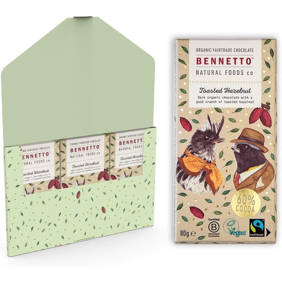 Bennetto chocolate packaging with a bird illustration on a white background