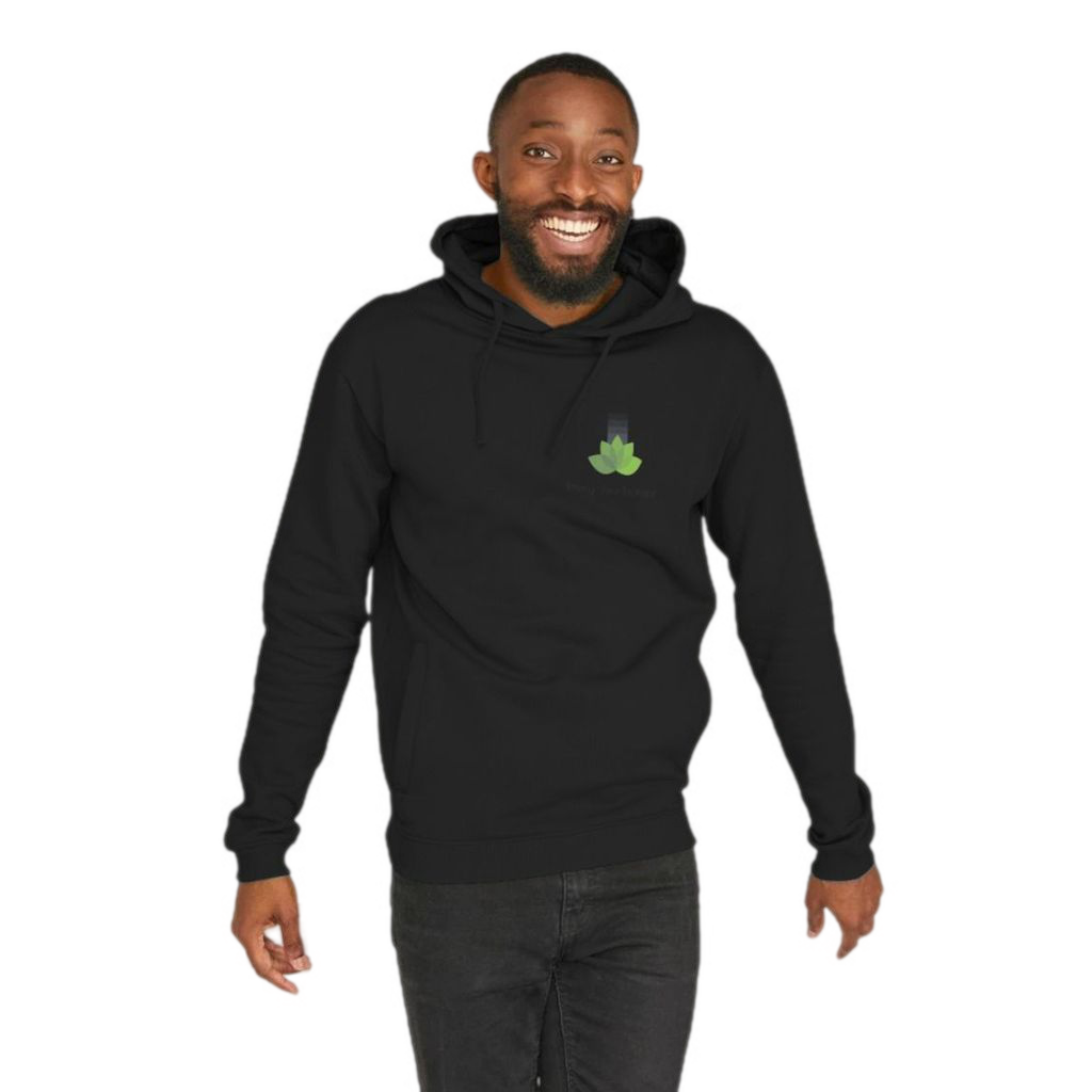 Emmy Jane - Ejb eco Mens Organic Cotton Hoodie Black - Vegan Friendly. Circular Economy Organic Cotton Hoodie. Made from 50% post-consumer remanufactured organic cotton / 50% organic cotton, 340g/m2