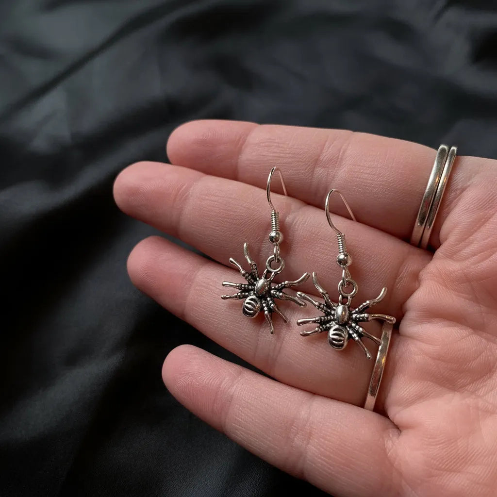 Ears by Emily Shop Spider Earrings - Silver spider halloween earrings Clothing & Accessories > Jewellery & Watches > Earrings > Womens Earrings > Drop Earrings > Womens Drop Earrings > Halloween Earings > Spider Earings emmy-jane-boutique.myshopify.com