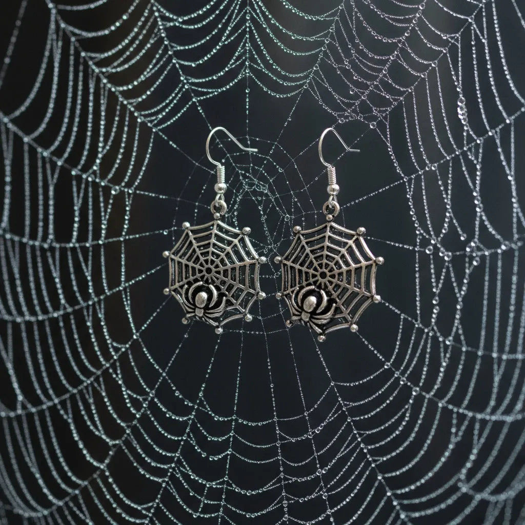 Ears by Emily Silver Spider Web Halloween Earrings - Silver Plated Clothing & Accessories > Jewellery & Watches > Earrings > Womens Earrings > Drop Earrings > Womens Drop Earrings > Halloween Earings > Spider Earings emmy-jane-boutique.myshopify.com