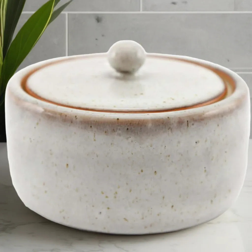 Taupe Ceramic Pot With Lid-0