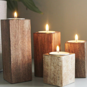 Set of Four Mango Wood Tealight Holders-4