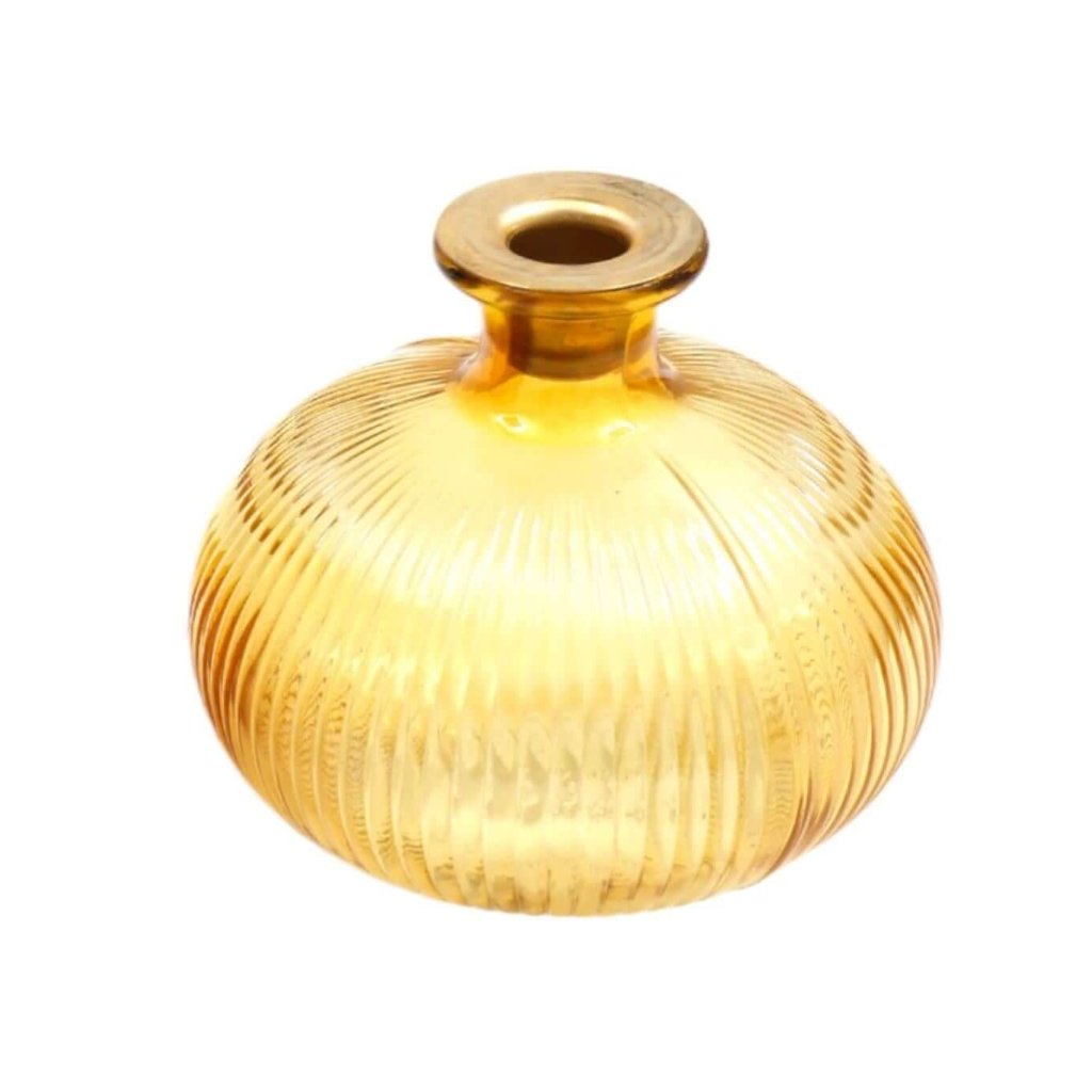 Yellow Ribbed Glass Candle Holder-0