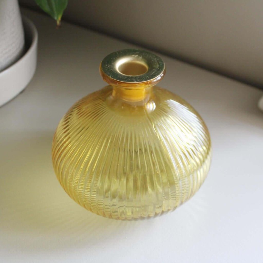 Yellow Ribbed Glass Candle Holder-4