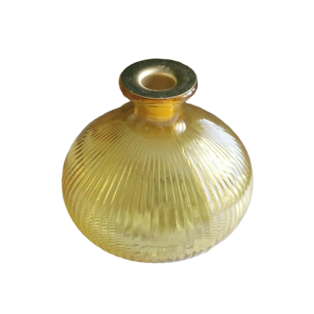 Yellow Ribbed Glass Candle Holder