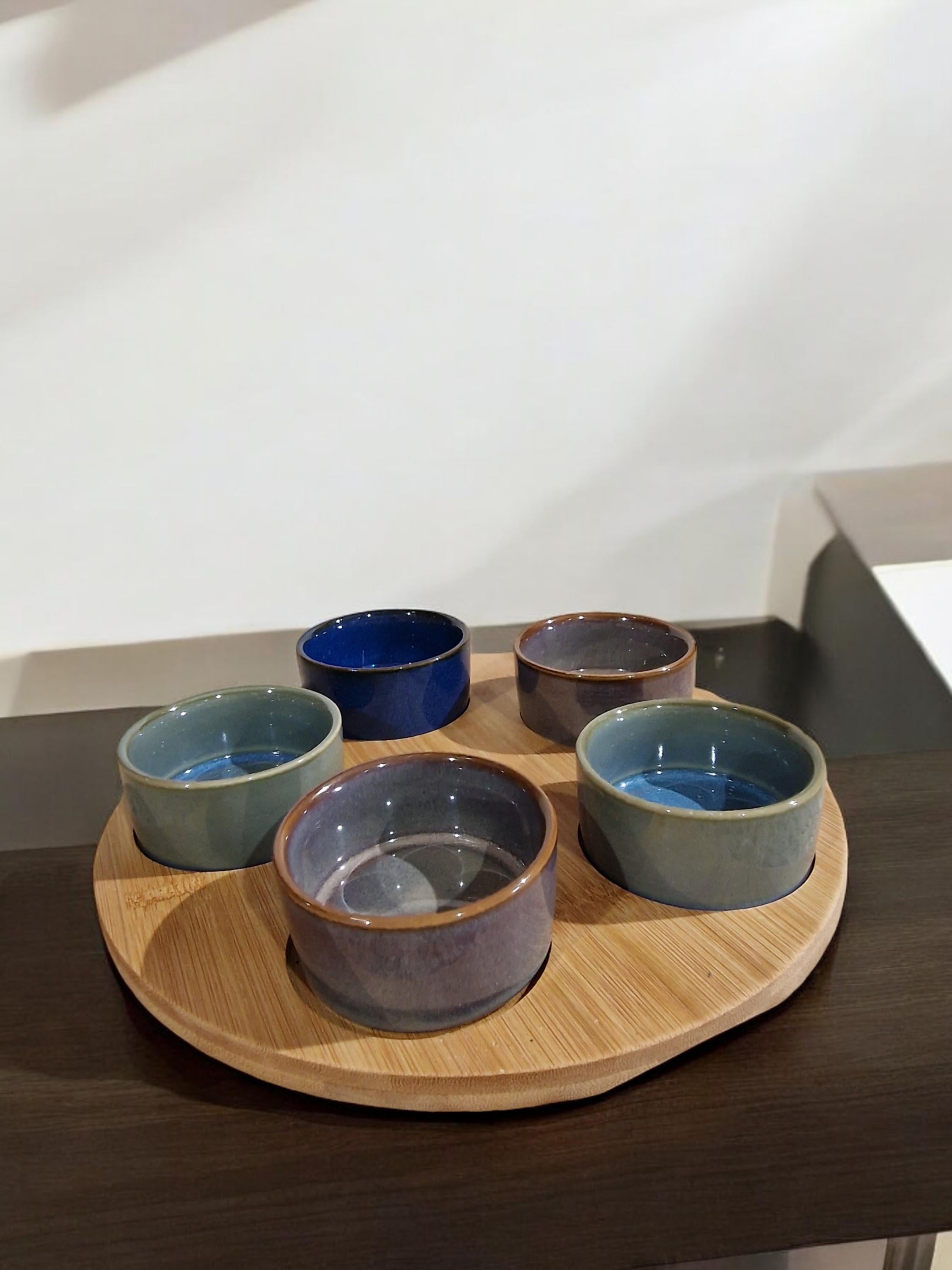 Tapas Dishes On Bamboo Tray Set Of 5 Bowls-3