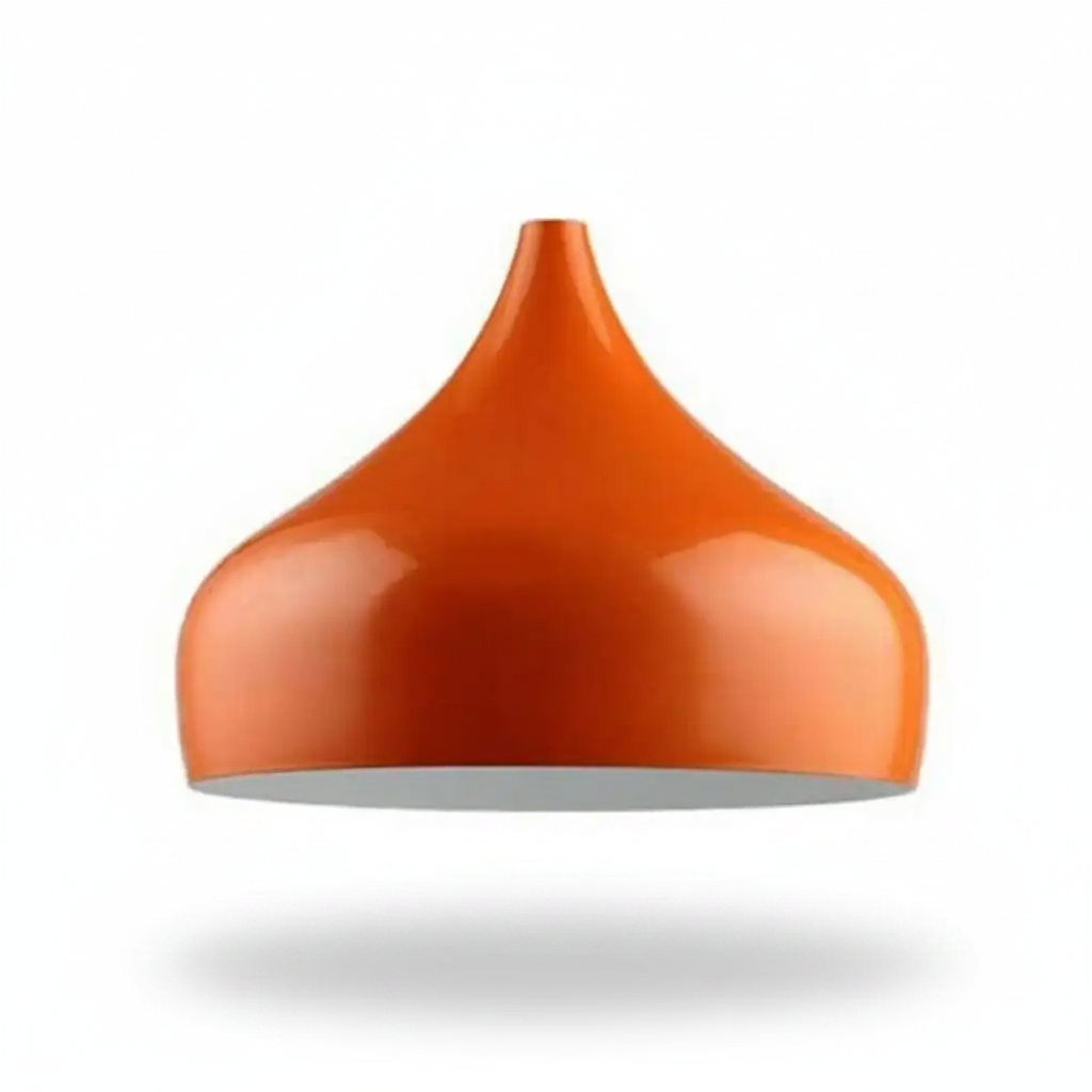 Orange Retro Industrial Metal Dome Lampshade on white background