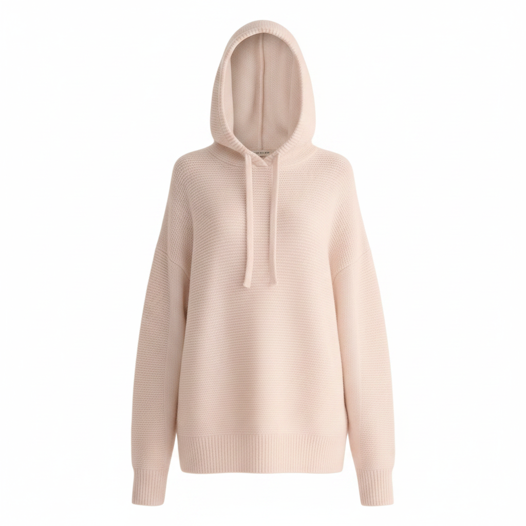 Ivory oversized wool alpaca blend knitted hoodie on white background - MAMU Dream at Emmy Jane Boutique