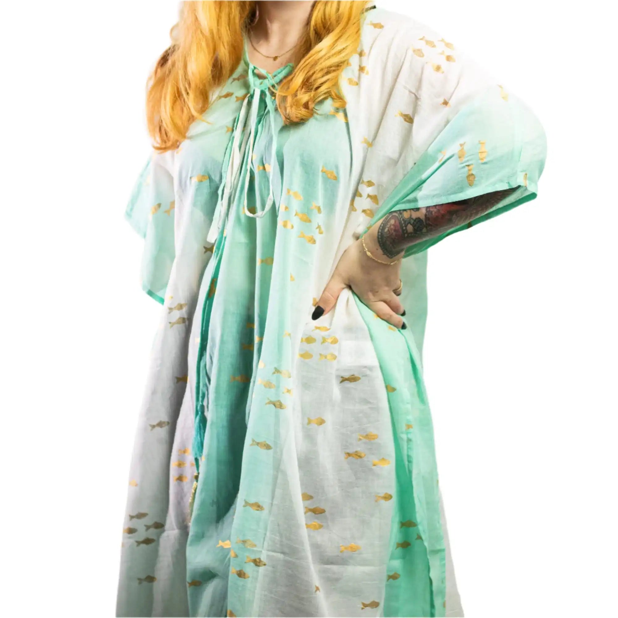 Ancient Wisdom Cotton Kaftan Dress - Handpainted Summer Tops Clothing & Accessories > Clothing > Shirts & Tops > Cotton Kaftans > On the Med Beach Clothing Collection > Handpainted Summer Tops emmy-jane-boutique.myshopify.com