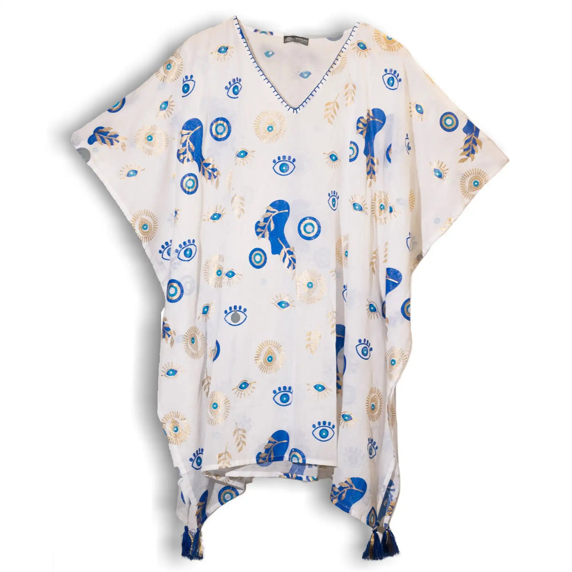 Ancient Wisdom Cotton Kaftan Dress - Handpainted Summer Tops Clothing & Accessories > Clothing > Shirts & Tops > Cotton Kaftans > On the Med Beach Clothing Collection > Handpainted Summer Tops emmy-jane-boutique.myshopify.com