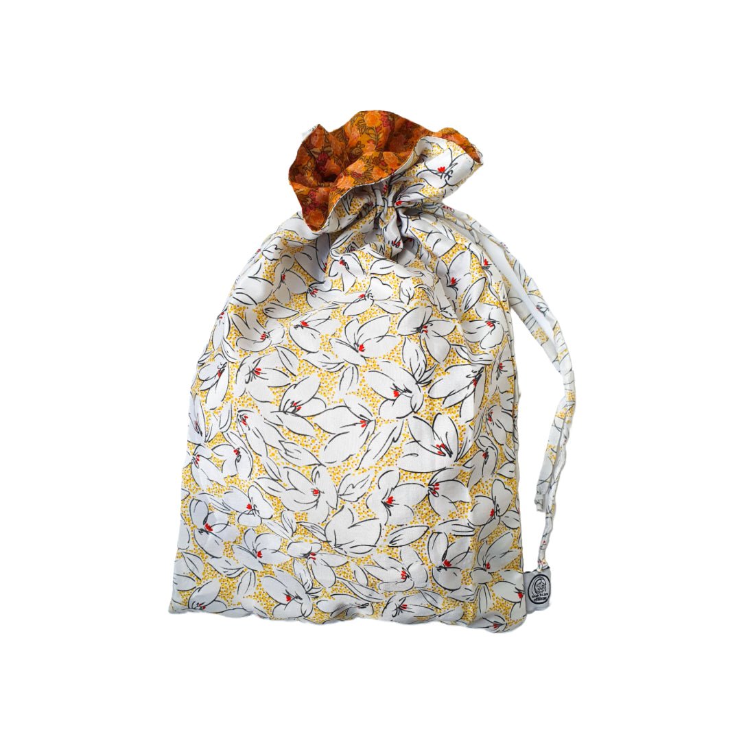 Drawstring bag with butterfly pattern on a white background