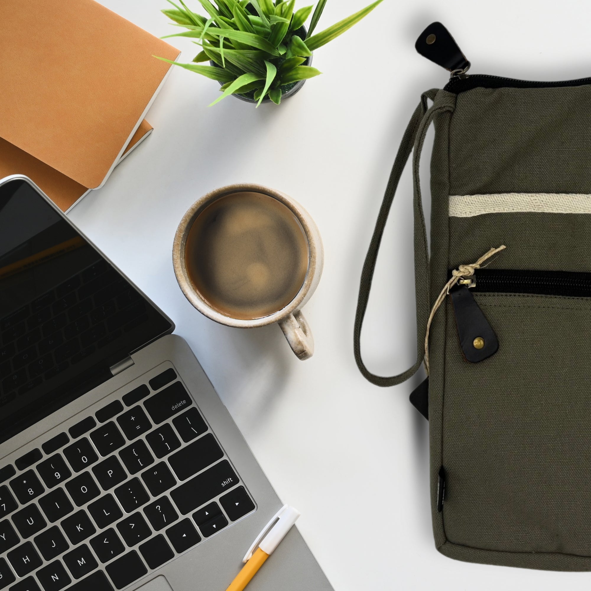 Laptop & Tablet Pouches Jute and Cotton Canvas - Orange Charcoal and Olive