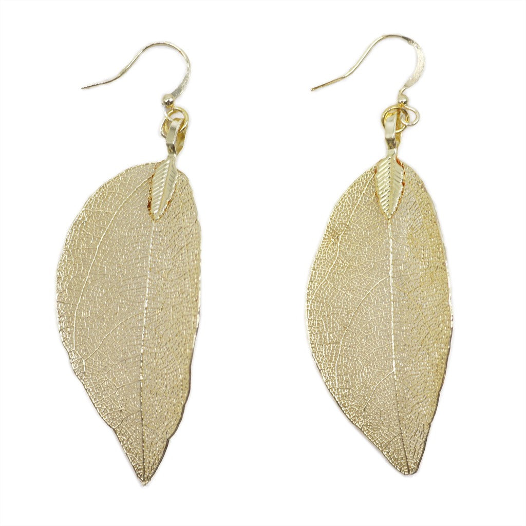 Emmy Jane Boutique AW Jewellery - Real Leaf Drop Earrings - Bravery Leaf - Gold Silver or Multi Coloured