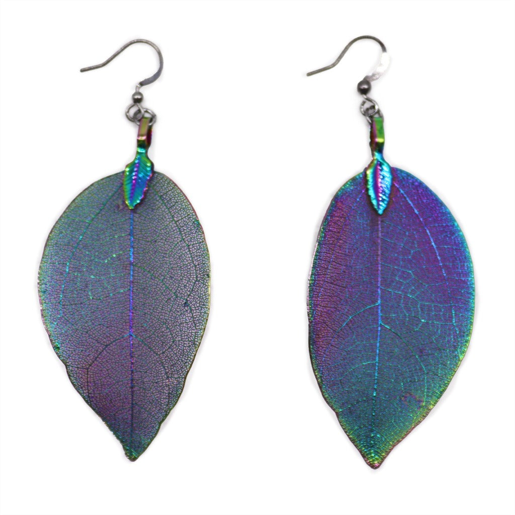 Emmy Jane Boutique AW Jewellery - Real Leaf Drop Earrings - Bravery Leaf - Gold Silver or Multi Coloured