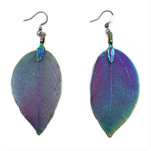 Emmy Jane Boutique AW Jewellery - Real Leaf Drop Earrings - Bravery Leaf - Gold Silver or Multi Coloured