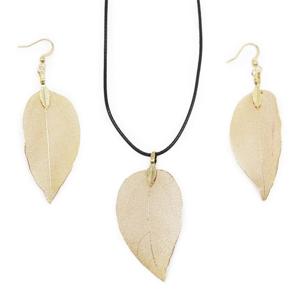 Emmy Jane Boutique Real Leaf - Necklace & Earring Set - Gold Pink or Pewter