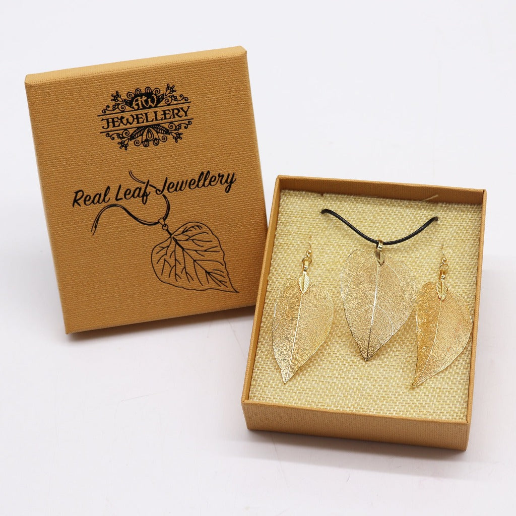 Emmy Jane Boutique Real Leaf - Necklace & Earring Set - Gold Pink or Pewter