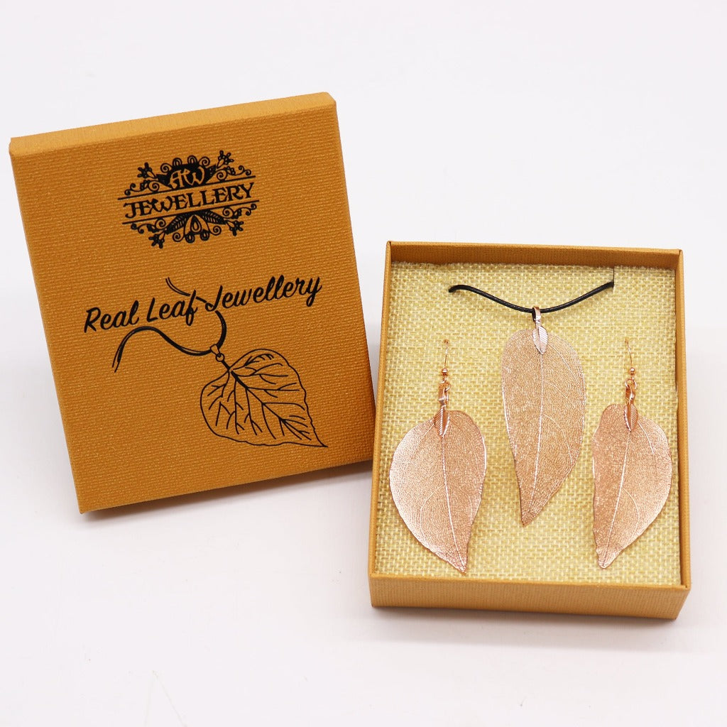 Emmy Jane Boutique Real Leaf - Necklace & Earring Set - Gold Pink or Pewter