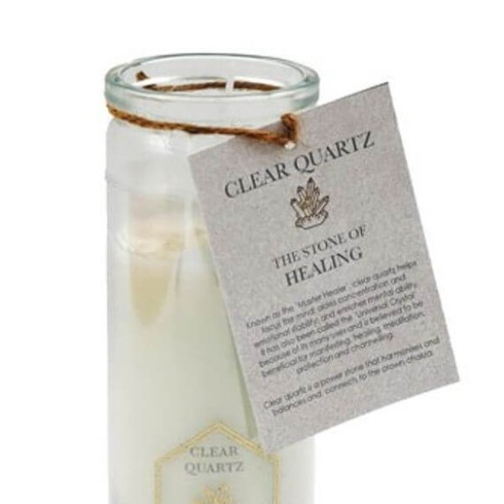 Fresh Linen Tube Candle with Clear Quartz Crystals