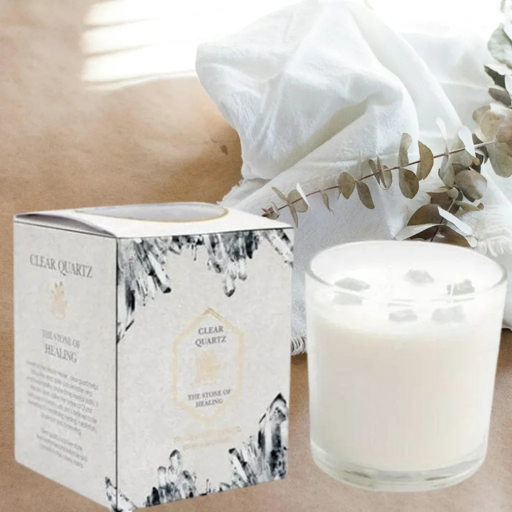 Fresh Linen Candle with Clear Quartz Crystals