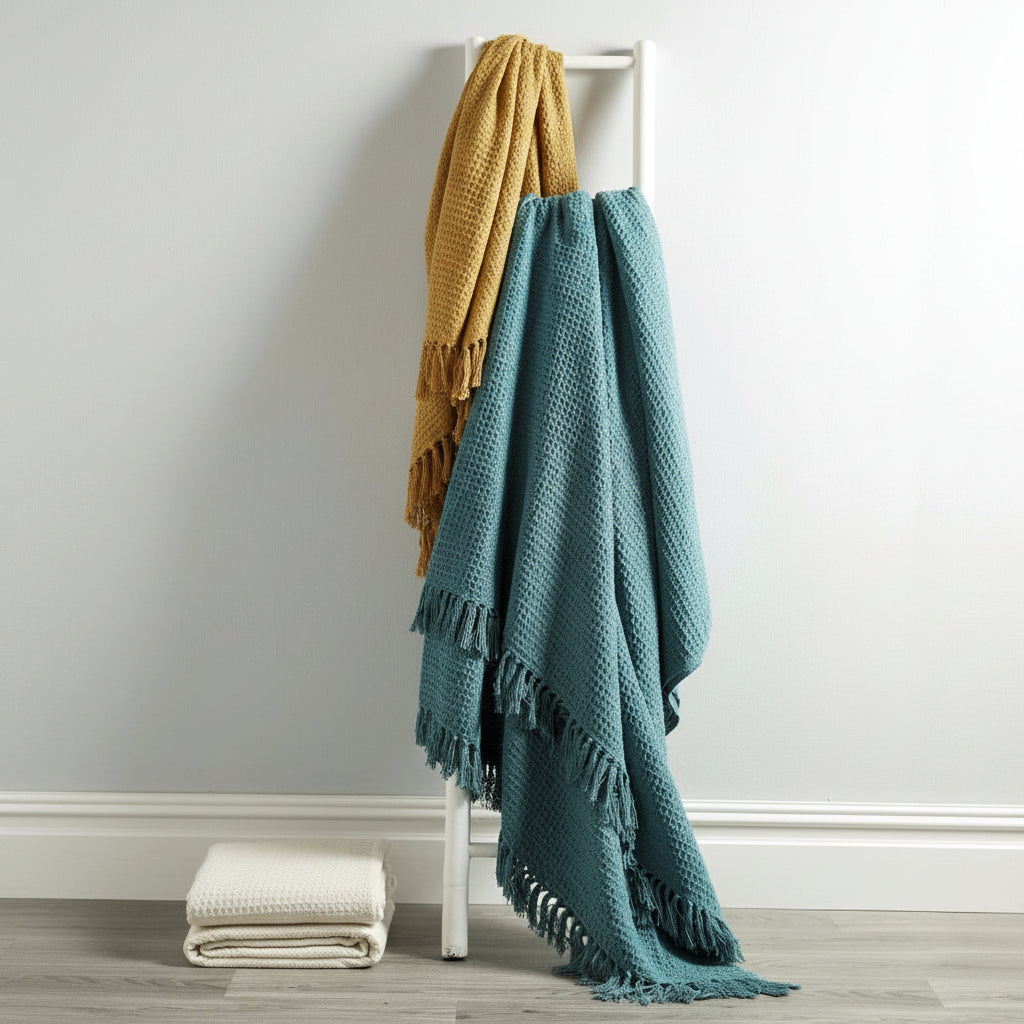 OLIVIA ROCCO Pure Indian Cotton Handwoven Throw Honeycomb Blanket 10 Colours Throw emmy-jane-boutique.myshopify.com