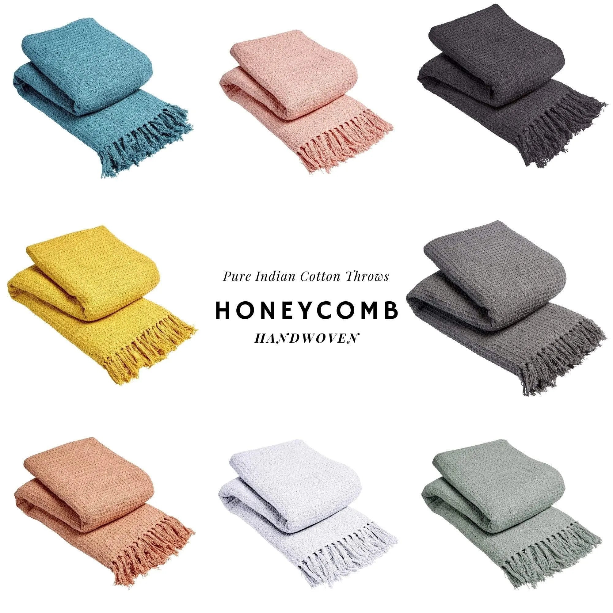 OLIVIA ROCCO Pure Indian Cotton Handwoven Throw Honeycomb Blanket 10 Colours Throw emmy-jane-boutique.myshopify.com