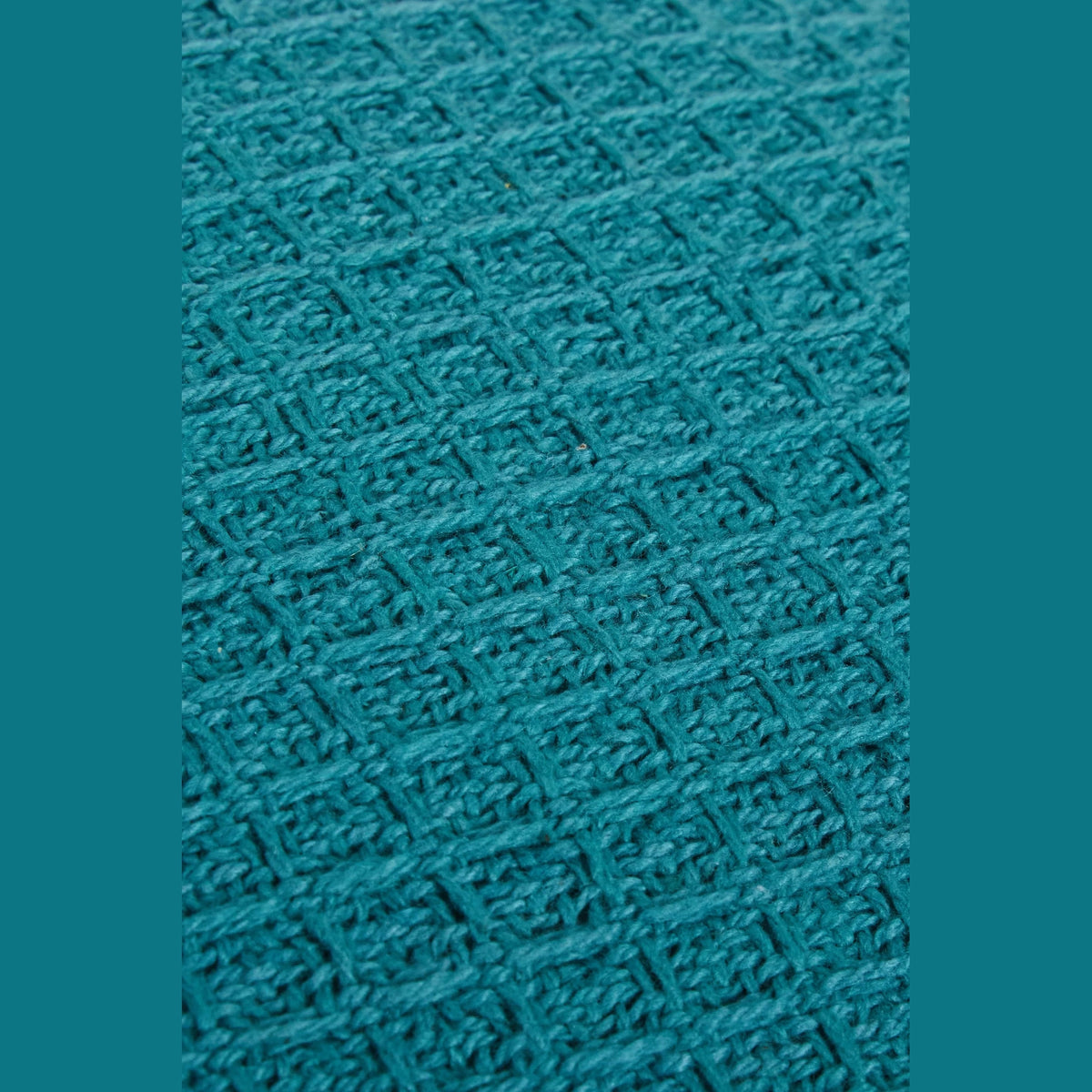 Indian Cotton Handwoven Honeycomb Cushion Cover close-up teal