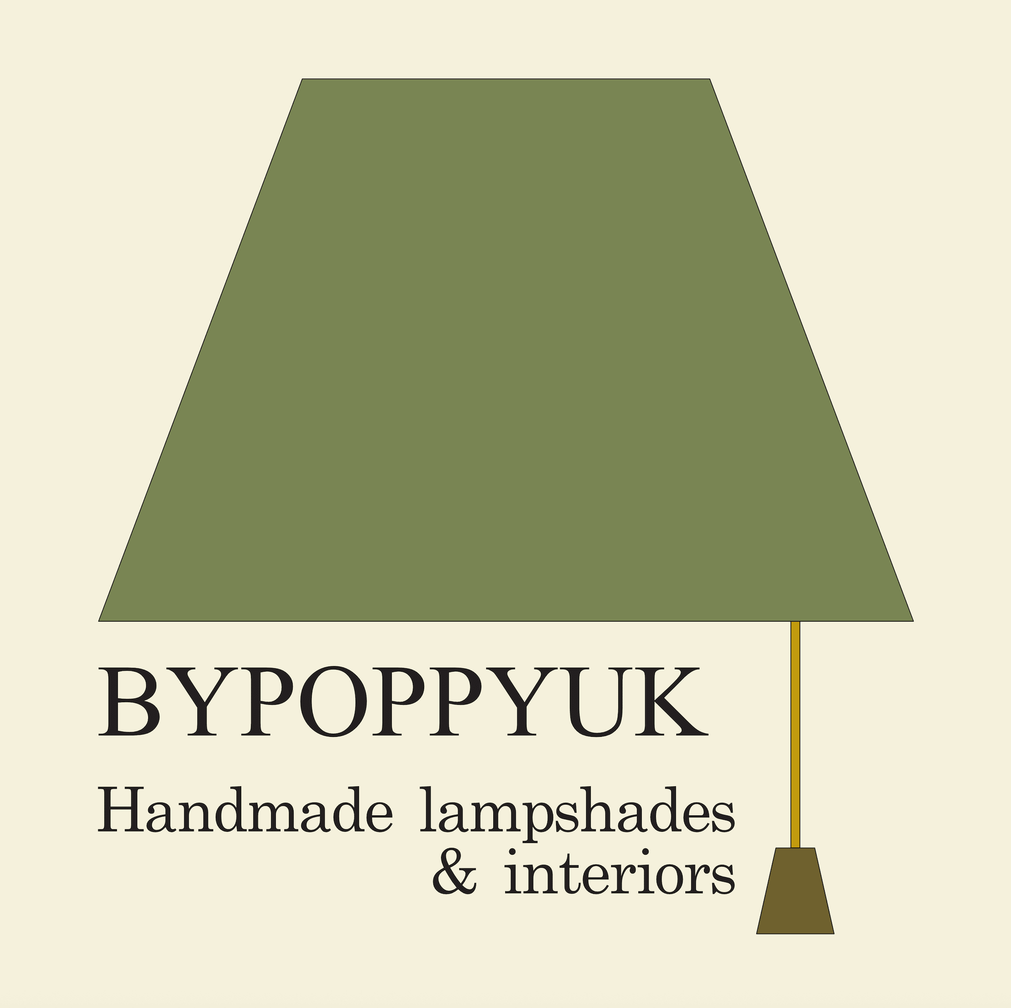 Green lampshade with BYPOPPYUK branding on a beige background