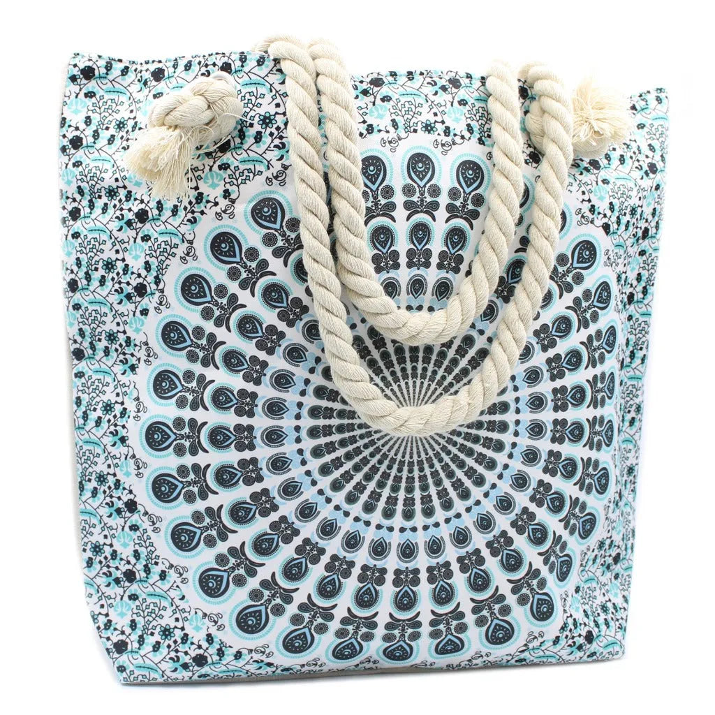 Ancient Wisdom Large Beach Bag - Rope Handled Mandela - Blue Shades Luggage & Bags > Shopping Totes > Shopper Bags > Beach Bags > Rope Handled Mandela Shopper Bag > Blue Beach Bags emmy-jane-boutique.myshopify.com