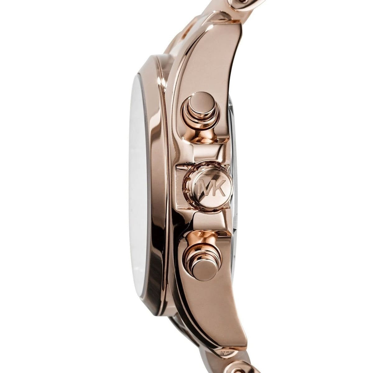 Rose gold watch with detailed case on a white background