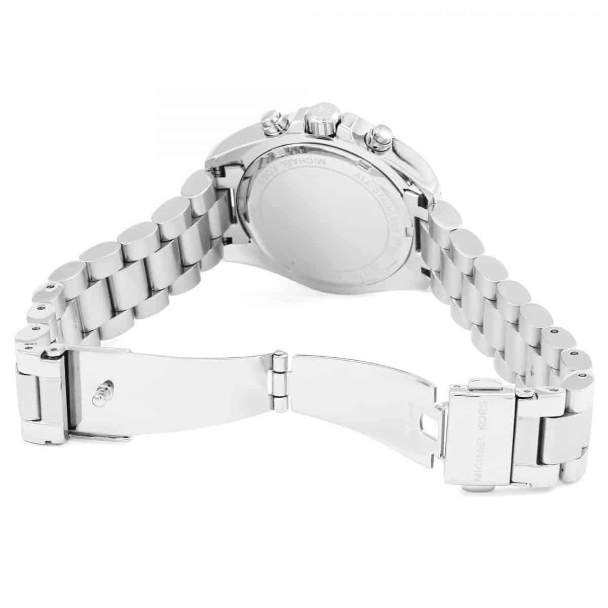 Silver watch with a chain-like bracelet on a white background