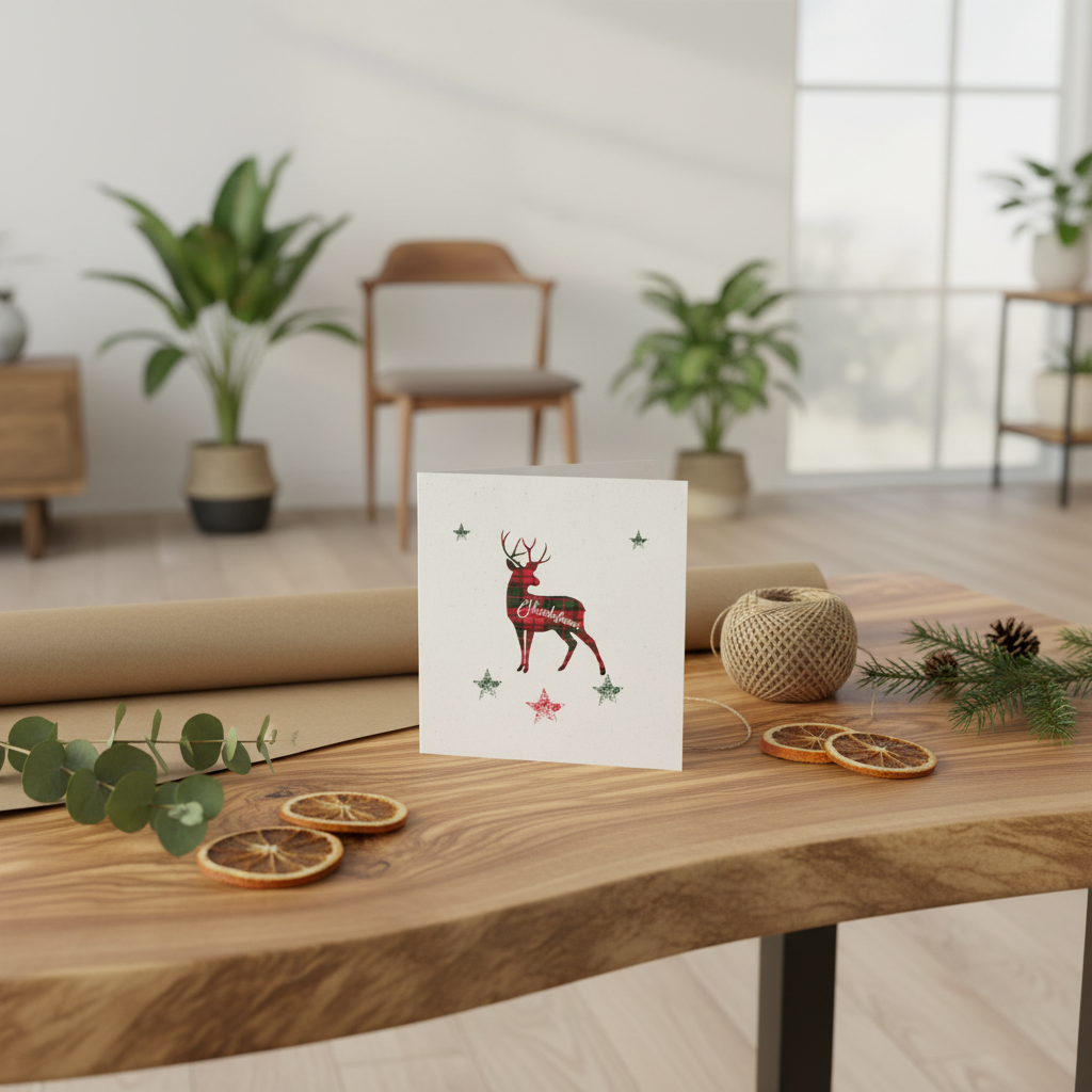 SJH Tartan Stag Christmas Card - Pack of 10