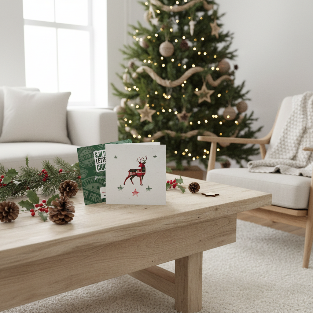 SJH Tartan Stag Christmas Card - Pack of 10