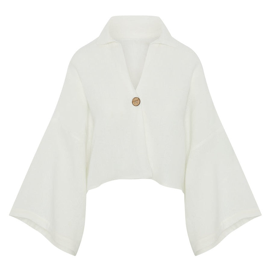 White Button-Front Kimono Top
